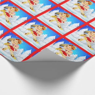 Papel De Presente Western Little Cowgirl Na Cena De Inverno Do Stick