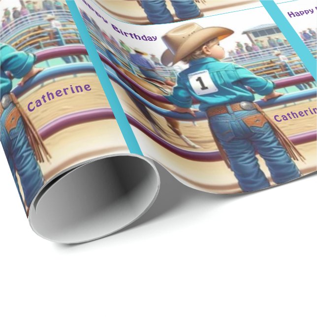 Papel De Presente Western Little Cowgirl Primeiro Aniversário Person (Ponta do rolo)