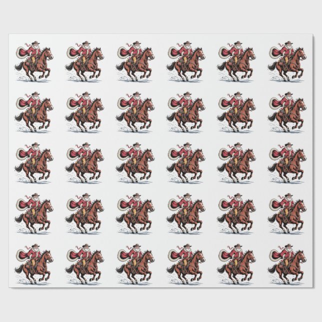Papel De Presente Western Riding Rodeo Horse Cowboy Santa Christmas (Aberto)