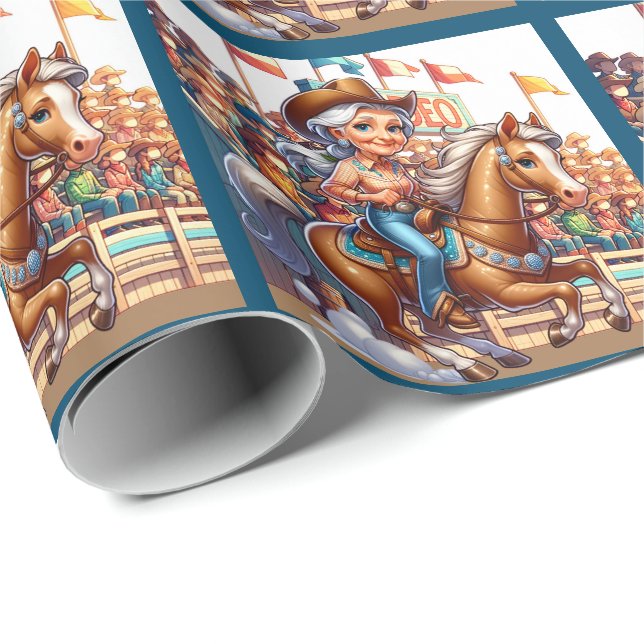 Papel De Presente Western Rodeo Cowgirl Barrel Racing (Ponta do rolo)