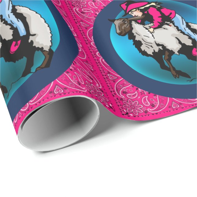 Papel De Presente Western Rodeo Cowgirl Em Shea Mutton Bustin (Ponta do rolo)