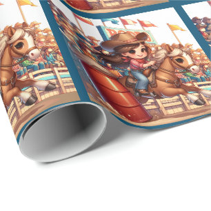 Papel De Presente Western Rodeo Little CowGirl Barrel Racing