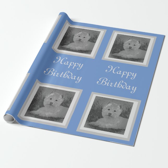 Papel De Presente Westie Birthday Wrapping Paper (Desenrolado)