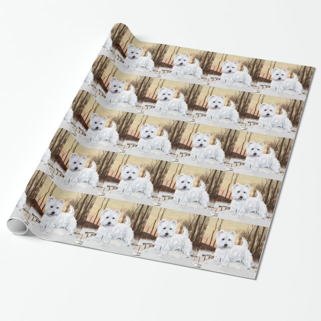 Papel De Presente Westie Crepúsculo de Neve (Desenrolado)