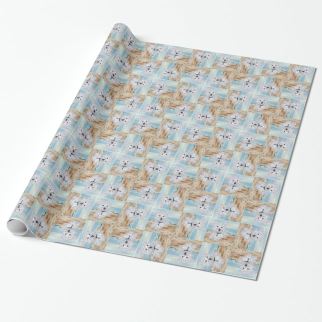Papel De Presente Westie na Orla Marítima (Desenrolado)