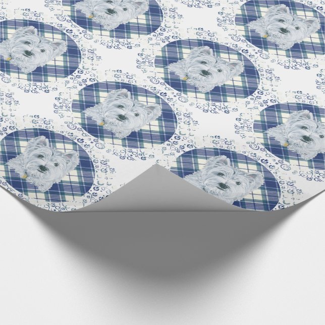 Papel De Presente Westie no Tartan (Ponta)