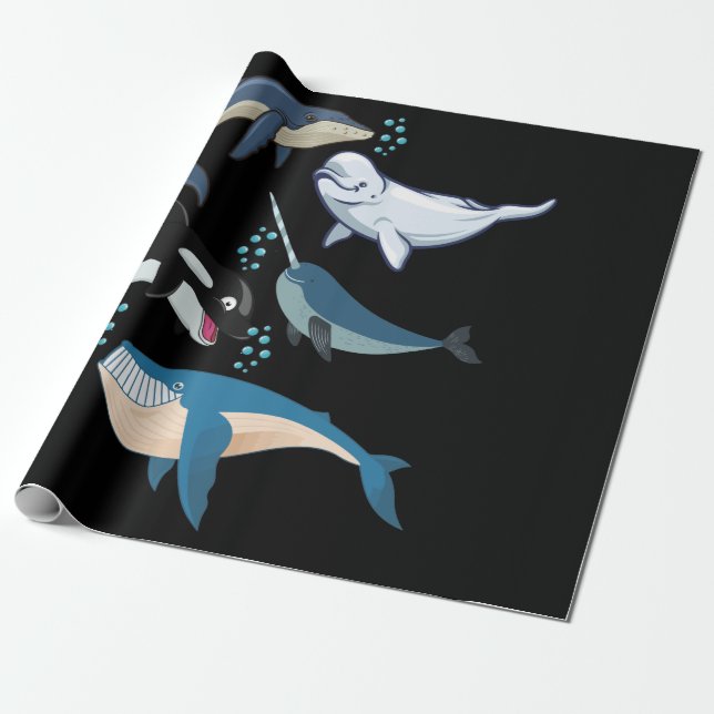 Papel De Presente Whale For Whale Lovers Blue Beluga Orca (Desenrolado)