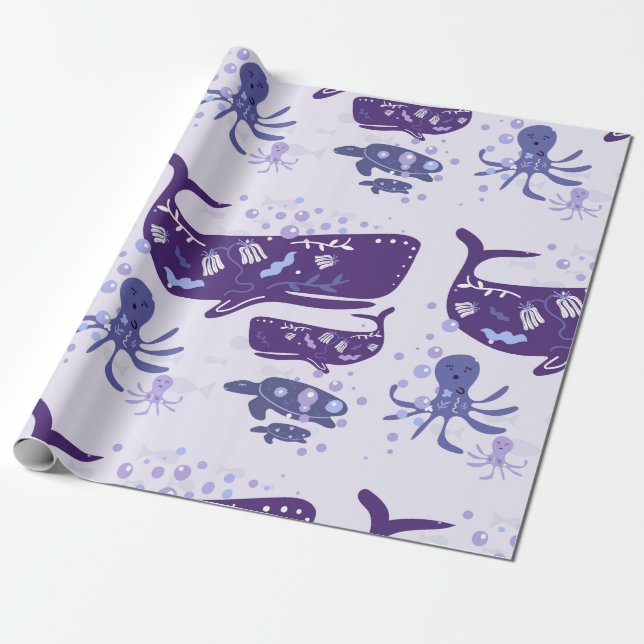 Papel De Presente Whales, Turtles & Octopus (Desenrolado)