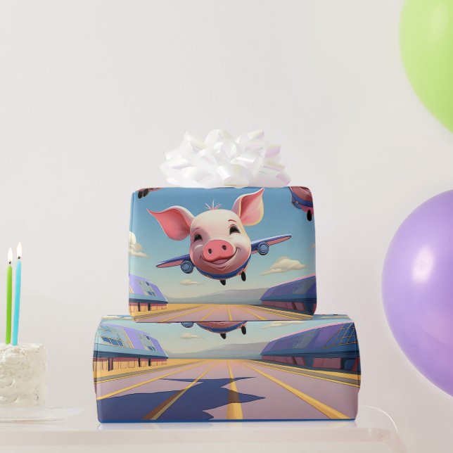 Papel De Presente When Pigs Fly Funny Winged Pigs Airplanes (Presentes para festas)
