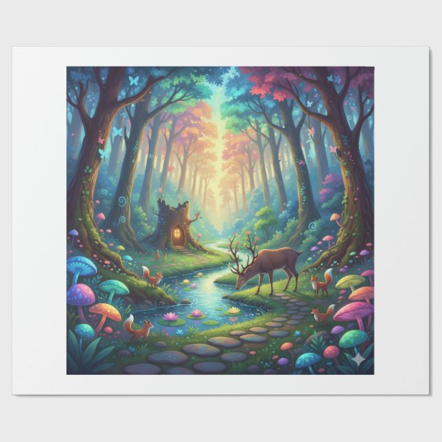 Papel De Presente Where Deer Dream and Mushrooms Glows (Aberto)