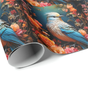 Papel De Presente Whimsic Nature Blue Bird