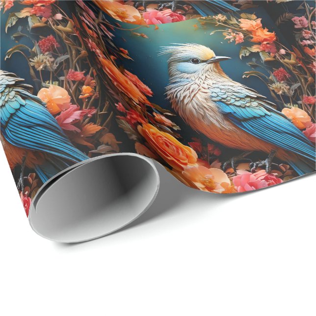 Papel De Presente Whimsic Nature Blue Bird (Ponta do rolo)