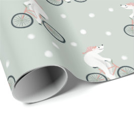 Papel De Presente Whimsical and Modern Mint Green Urso Polar de inve