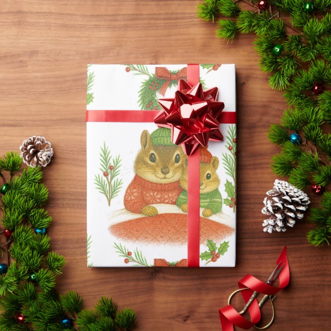 Papel De Presente Whimsical   Chipmunk and Pine  (Presente de Natal)