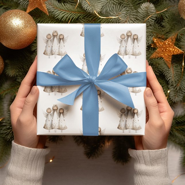 Papel De Presente Whimsical Christmas Angels Wrapping Paper (Criador carregado)