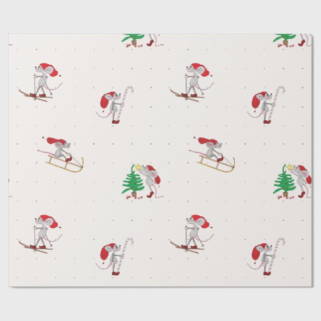 Papel De Presente Whimsical Christmas Mice Wrapping Paper  (Aberto)