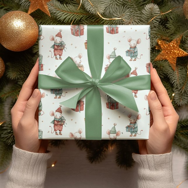 Papel De Presente Whimsical Christmas Mouses Wrapping Paper (Criador carregado)