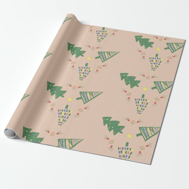 Papel De Presente Whimsical Christmas Tree Wrapping Paper (Desenrolado)