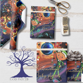 Papel De Presente Whimsical Elf & Bird Baby Shower Personalized