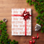 Papel De Presente Whimsical Felry Christmas Feliz ano novo Red Wraps<br><div class="desc">Apresentando tipografia estilada que diz "feliz natal e feliz ano novo".</div>