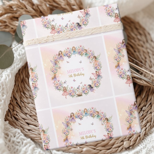 Papel De Presente Whimsical flower fairy garden 5th birthday  (Criador carregado)