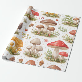 Papel De Presente Whimsical Mushroom Pattern – Vintage Botanical