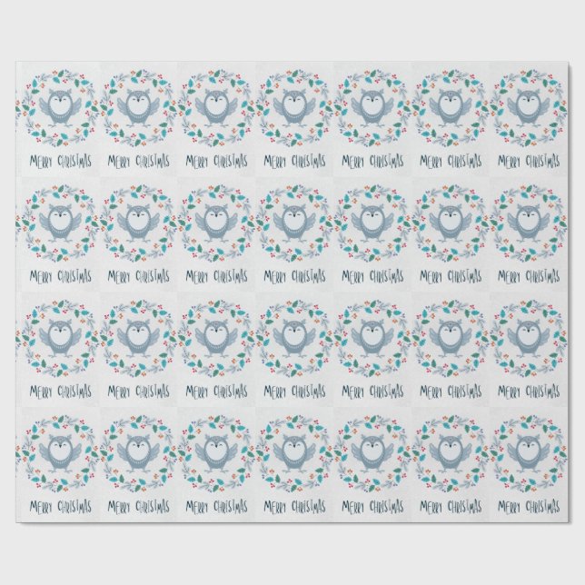 Papel De Presente Whimsical Owl Christmas Wrapping Paper  (Aberto)