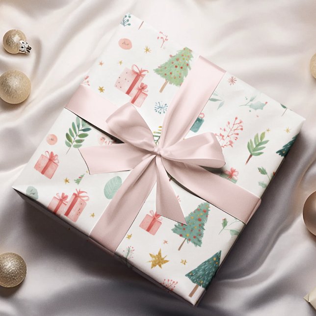 Papel De Presente Whimsical Pastel Christmas Pattern Wrapping Paper (Criador carregado)