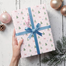 Whimsical Pastel Pink Christmas Tree Seamless