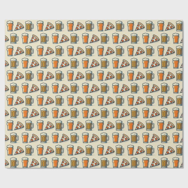 Papel De Presente Whimsical Pizza and Beer Pattern (Aberto)