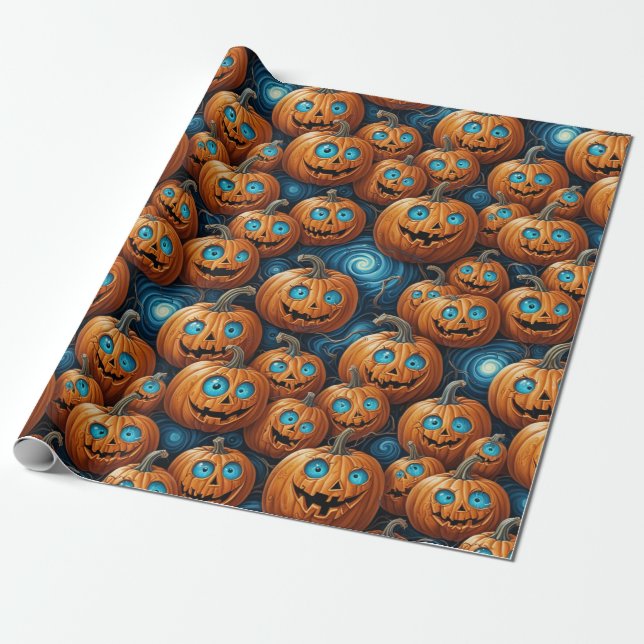Papel De Presente Whimsical Pumpkin Halloween Wrapping Paper (Desenrolado)