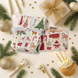 Papel De Presente Whimsical Red Birthday Christmas