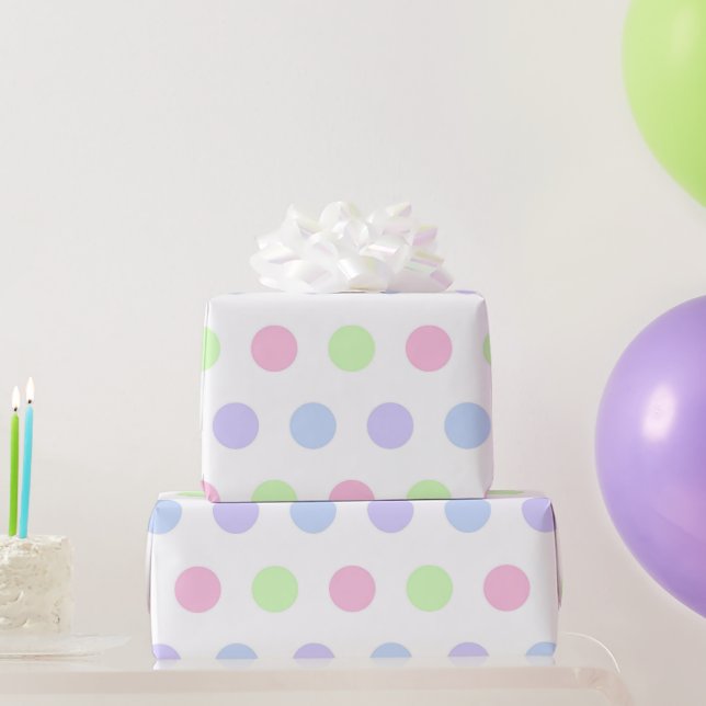 Papel De Presente Whimsical Watercolor Pastel Polka Dot Birthday (Presentes para festas)