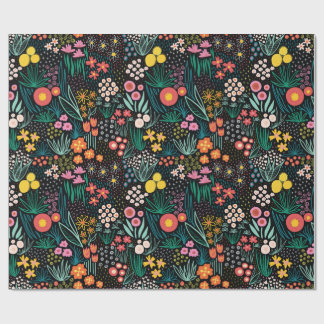 Papel De Presente Whimsical Wildflower Dark Garden Folk Print