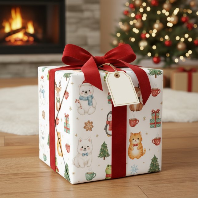 Papel De Presente Whimsical Winter Critters Christmas Wrapping Paper (Cute Animal Holiday Gift Wrap)