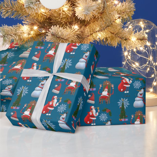 Papel De Presente Whimsical Winter Tree with Santa and Snowman (Feriados)