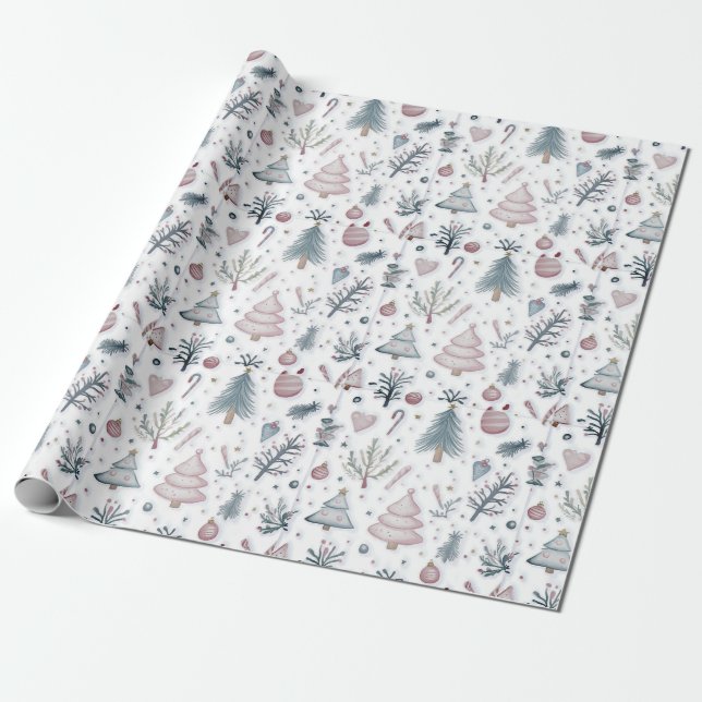 Papel De Presente Whimsical Winter Wonderland Patterno (Desenrolado)