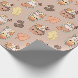Papel De Presente Whipped Autumn Drinks & Leaves Pattern