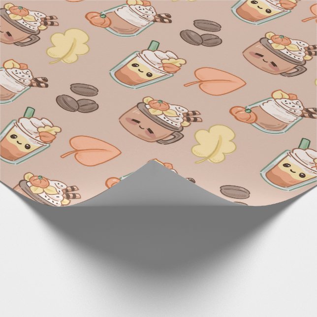 Papel De Presente Whipped Autumn Drinks & Leaves Pattern (Ponta)