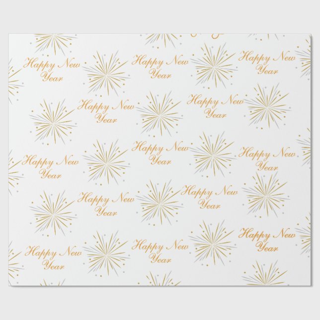 Papel De Presente White Brown Illustrative Typographic New Year Wrap (Aberto)