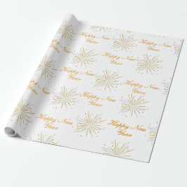 Papel De Presente White Brown Illustrative Typographic New Year Wrap
