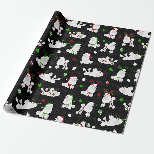 Papel De Presente White Christmas Poodles Black (Desenrolado)
