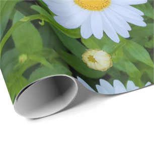Papel De Presente White Daisy Garden