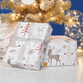 Papel De Presente White de inverno, Árvore de Natal e Veado