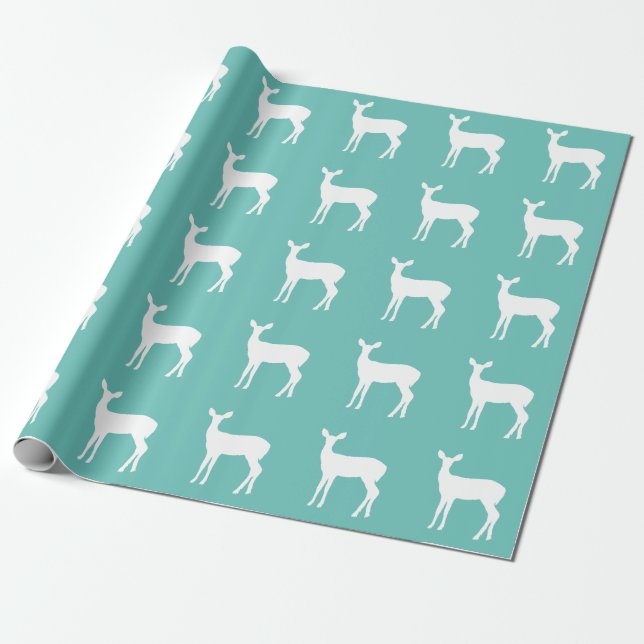 Papel De Presente White Doe Deer on Aqua Blue Wrappaper (Desenrolado)