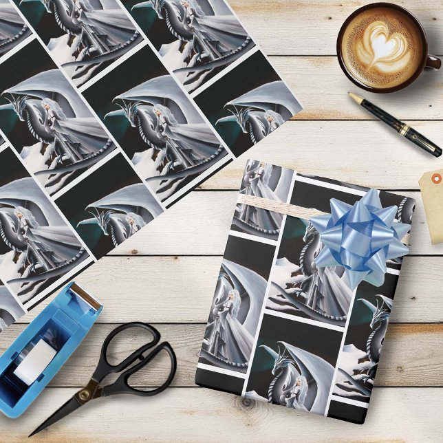 Papel De Presente White Dragon Woman Fantasy Auroras (Criador carregado)