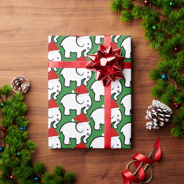Papel De Presente White Elephant Santa Hat Wrapping Paper Roll (Presente de Natal)