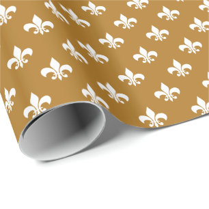 Papel De Presente White Fleur-de-lis no Matte Dourado