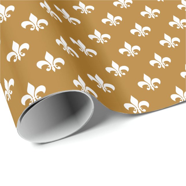 Papel De Presente White Fleur-de-lis no Matte Dourado (Ponta do rolo)