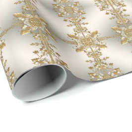 Papel De Presente White Floral Dourado Wraping Paper